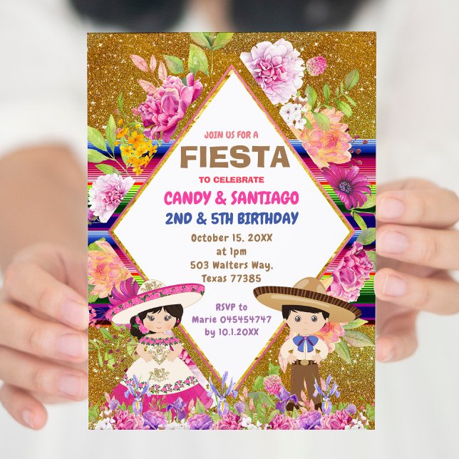 Convites Sábado Combinado de Fiesta Sibling Mexicano (Criador carregado)