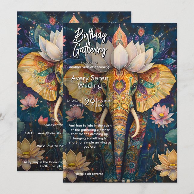 Convites Sabedoria Antiga | Design de Elefante (Frente/Verso)