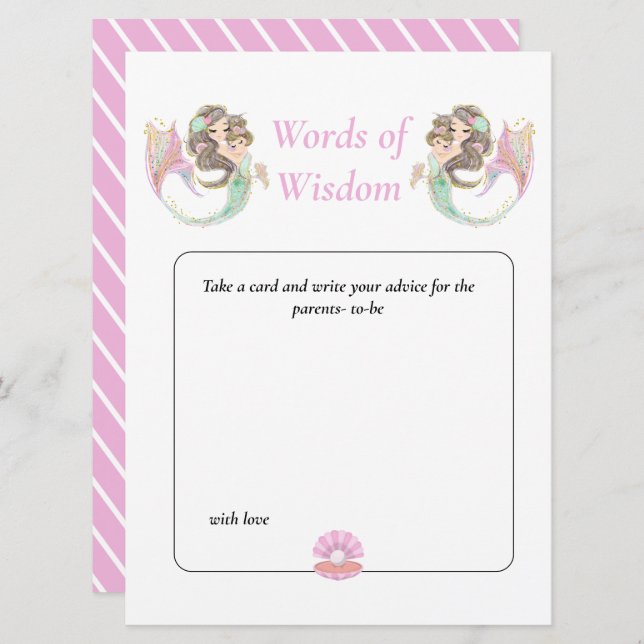 Convites Sabedoria de Sereia Chuvada de Bebê Mãe e Bebê Mar (Frente/Verso)