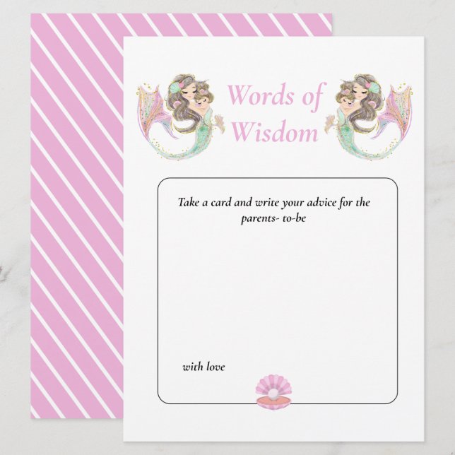 Convites Sabedoria de Sereia Chuvada de Bebê Mãe e Bebê Sob (Frente/Verso)