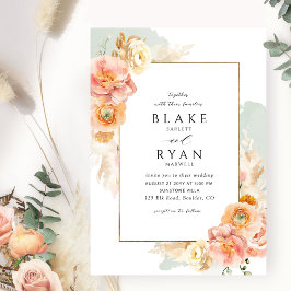 Convites Sábio Elegante e Simples, Casamento Pêssego e Blus