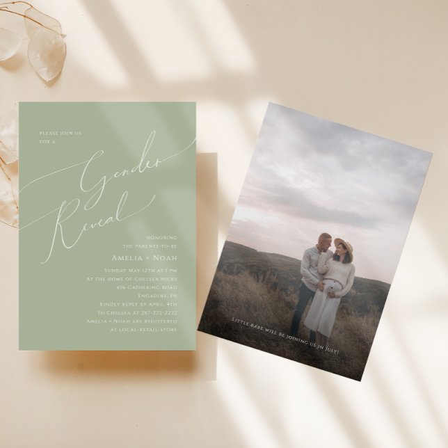 Convites Sábio Whimsical Verde Sexo Bebê Revela Foto (Criador carregado)