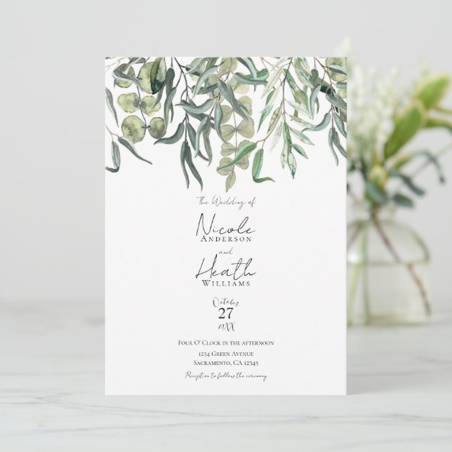 Convites Sabpy Eucalyptus Bunch Floral Greenery Casamento (Em pé/Frente)