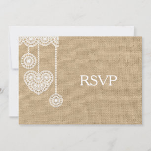 Convites Saco de aniagem e renda RSVP