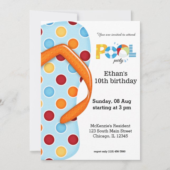 Convites Sacudir Flop Piscina Party (Frente)