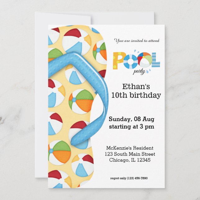 Convites Sacudir Flop Piscina Party (Frente)