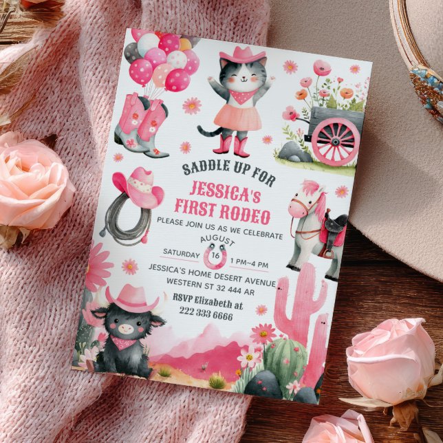 Convites Saddle First Rodeo Western Cowgirl Aniversário (Criador carregado)