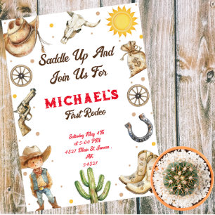 Convites Saddle First Rodeo Wild West Birthday