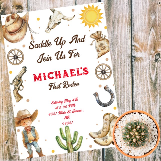 Convites Saddle First Rodeo Wild West Birthday (Criador carregado)