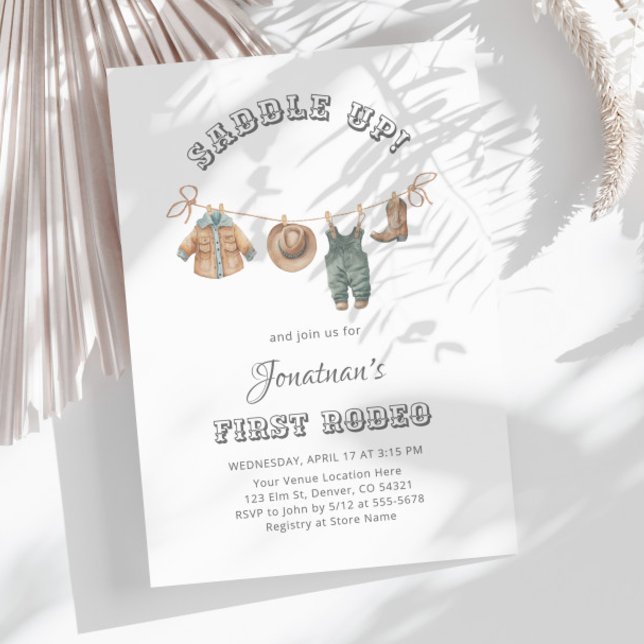 Convites Saddle Little Cowboy Primeiro Aniversário do Rodeo (Criador carregado)
