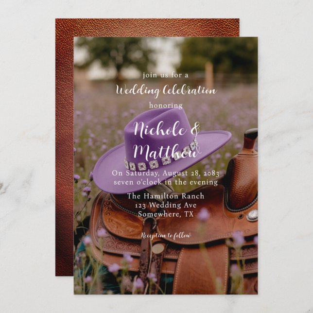 Convites Saddle na cerca com a comemoração do casamento do  (Frente/Verso)