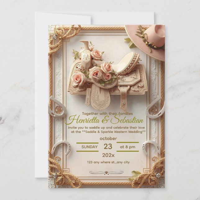 Convites Saddle & Sparkle - Rustic Western Weding Invitati (Frente)