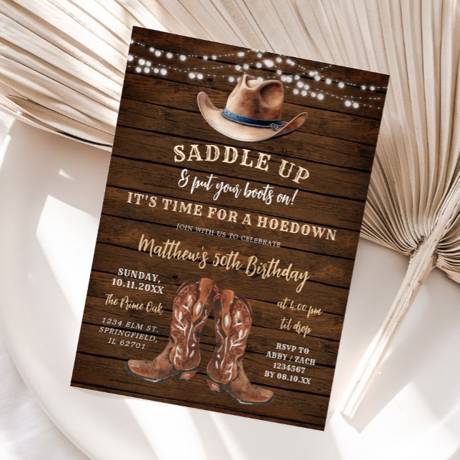 Convites Saddle Up Cowboy Boots Hoedown Rustic Birthday (Criador carregado)