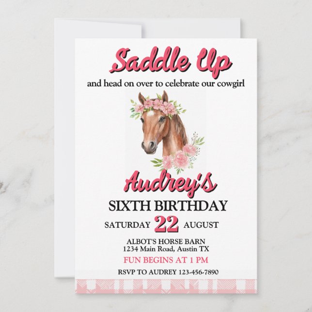 Convites Saddle Up Girls Western Birthday (Frente)