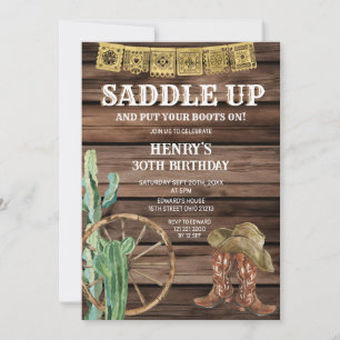 Convites Saddle Western Cowboy Birthday - Madeira russa