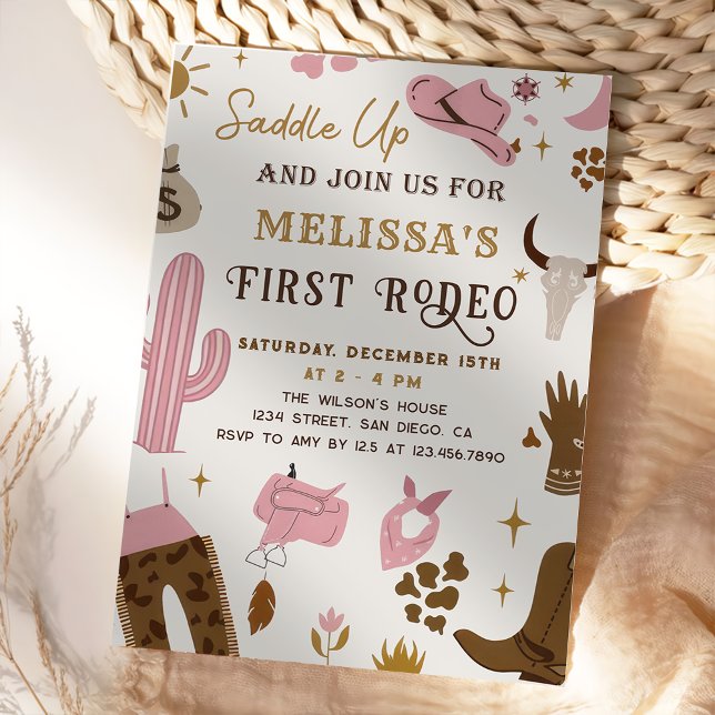 Convites Saddle Wild West Rodeo Cowgirl Ranking Birthday (Criador carregado)