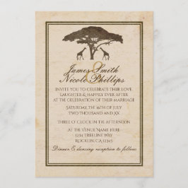 Convites Safári Africano Duas Girafas & Árvore Casamento Vi