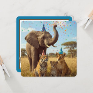Convites Safari Africano Parte Animais com Chapéus e Confet