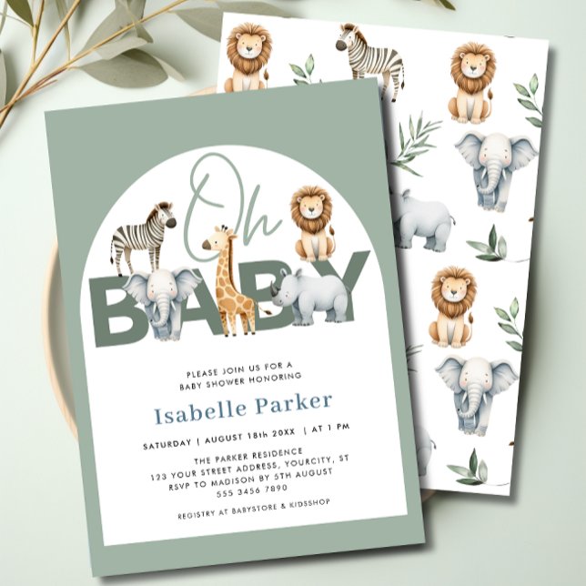 Convites Safari Animais Sexo Chá de fraldas Neutro (Safari Animals Gender Neutral Baby Shower Invitation)