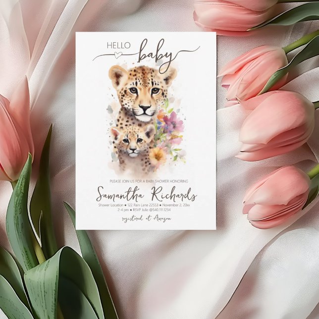 Convites Safari Animal Cheetah Floral Mãe Chá de fraldas (Safari Animal Cheetah Floral Mom Baby Shower Invitation)