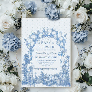 Convites Safari Animal Dusty Blue Toile Baby Boy Chá