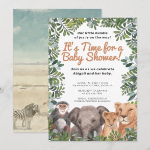 Convites Safari Animal, Elefante, Chá de fraldas Verde Mac