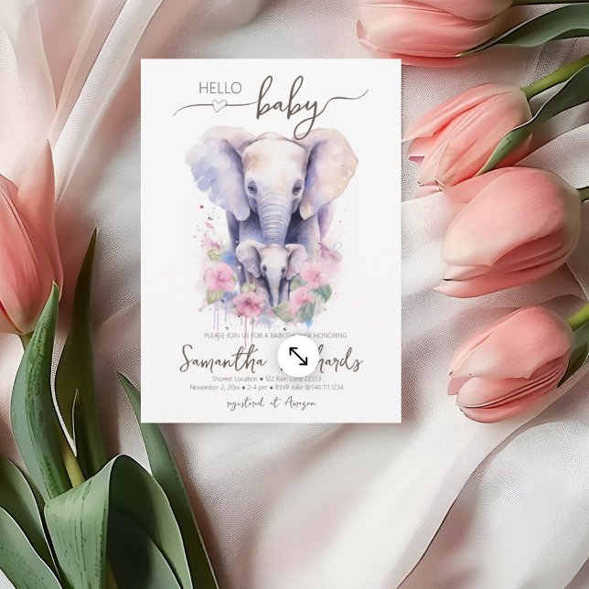 Convites Safari Animal Elephant Floral Mãe Chá de fraldas (Safari Animal Elephant Floral Mom Baby Shower Invitation)