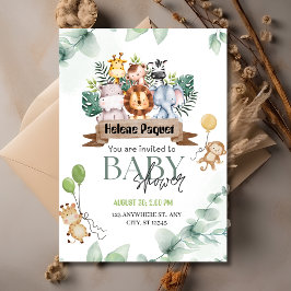 Convites Safari Animal Greenery & Eucalyptus Chá de fraldas