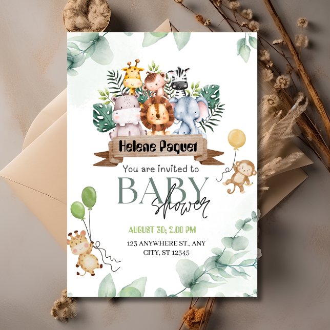 Convites Safari Animal Greenery & Eucalyptus Chá de fraldas (Safari Animals Greenery & Eucalyptus Baby Shower Invitation
)