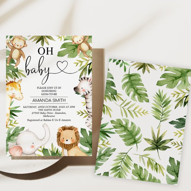 Convites Safari Animal Greenery Oh Chá de fraldas bebê (Safari Baby Shower Invitations, Gender Neutral, Safari Theme, Safari Animals Baby Shower, Jungle)