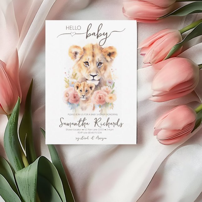 Convites Safari Animal Lion Floral Mãe Chá de fraldas (Safari Animal Lion Floral Mom Baby Shower Invitation)
