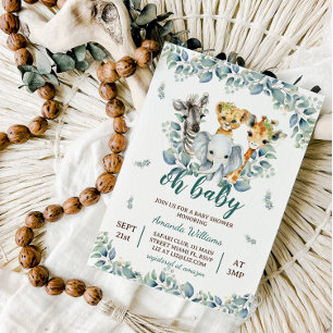 Convites Safari Animal Sage Chá de fraldas Verde