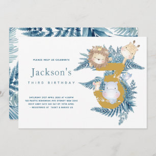 Convites Safari Animal Tropical aniversário de 3 anos