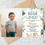 Convites Safari Animal Wild One Jungle primeiro aniversario<br><div class="desc">Este é um Convite de festas de Foto Personalizada de primeiro aniversario Safari Animal Wild One Jungle!</div>