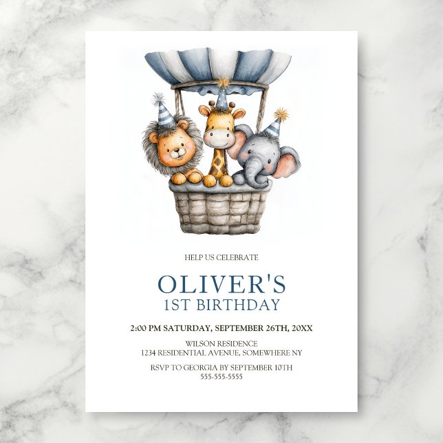 Convites Safari Animals 1st Birthday Party Invitation (Criador carregado)