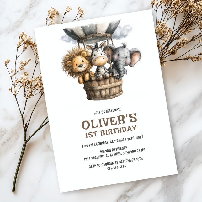 Convites Safari Animals 1st Birthday Party Invitation (Criador carregado)