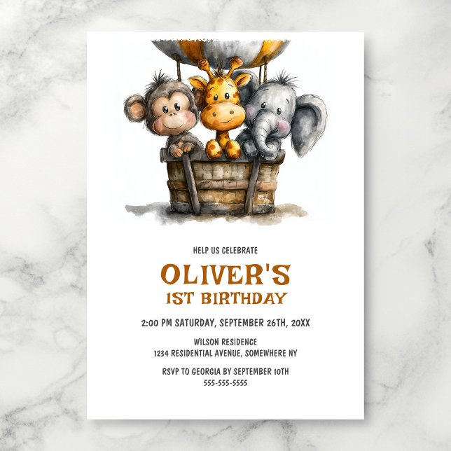 Convites Safari Animals 1st Birthday Party Invitation (Criador carregado)