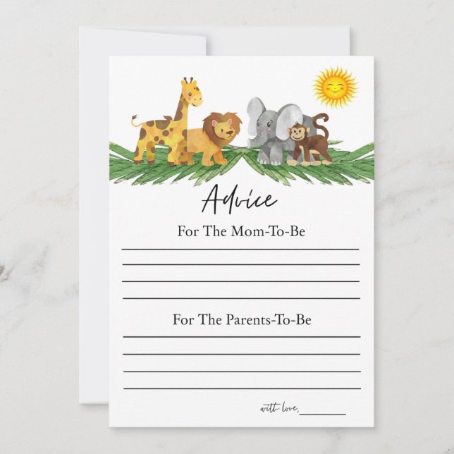 Convites Safari Animals Advice for Baby Shower Game Card (Frente)