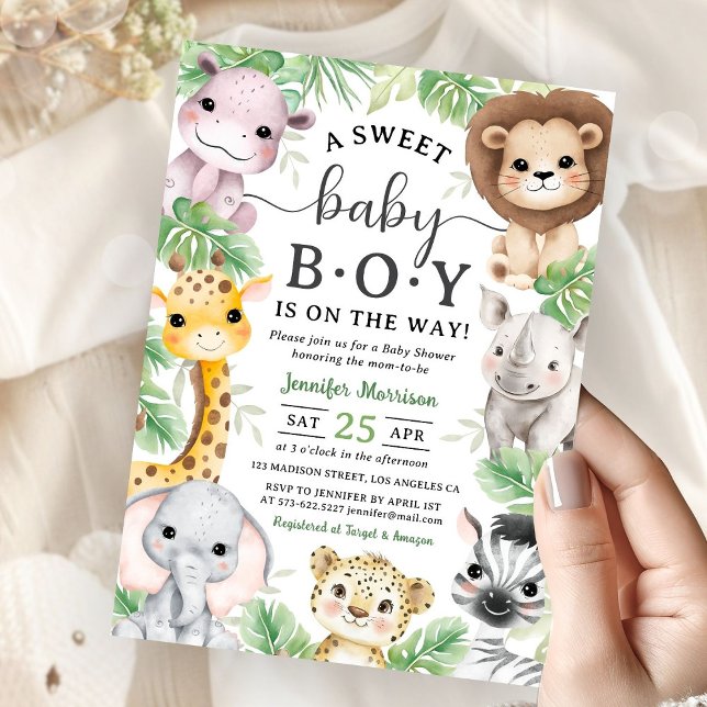 Convites Safari Animals Baby Shower Boy Tropical Jungle  (Criador carregado)