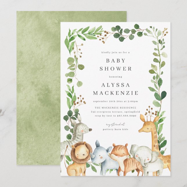 Convites Safari Animals Baby Shower Invitation (Frente/Verso)