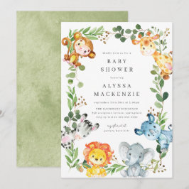 Convites Safari Animals Baby Shower Invitation