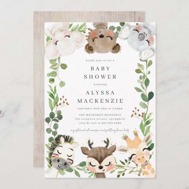 Convites Safari Animals Baby Shower Invitation (Frente/Verso)