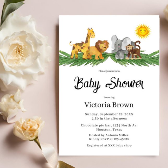 Convites Safari Animals Baby Shower Invitation (Criador carregado)