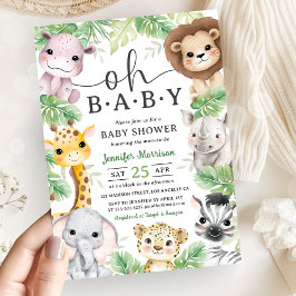 Convites Safari Animals Baby Shower Oh Baby Cute Jungle 