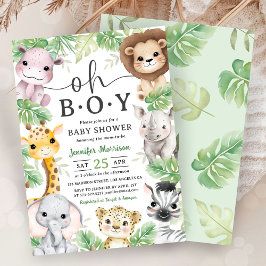 Convites Safari Animals Baby Shower Oh Boy Tropical Jungle 