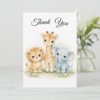 Convites Safari Animals Lion Giraffe Elephant Blue Boy