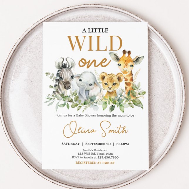Convites Safari Animals Little Wild One Baby Shower (Safari Animals Wild One Baby Shower Invitation)
