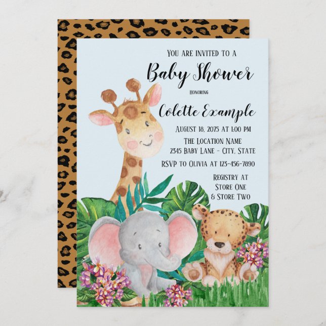 Convites Safari Baby Shower (Frente/Verso)