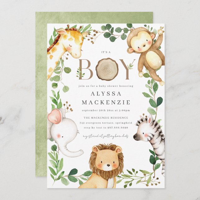 Convites Safari Baby Shower Invitation (Frente/Verso)