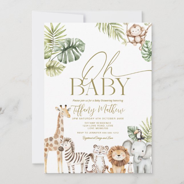 Convites Safari Baby Shower Invitation Editable (Frente)